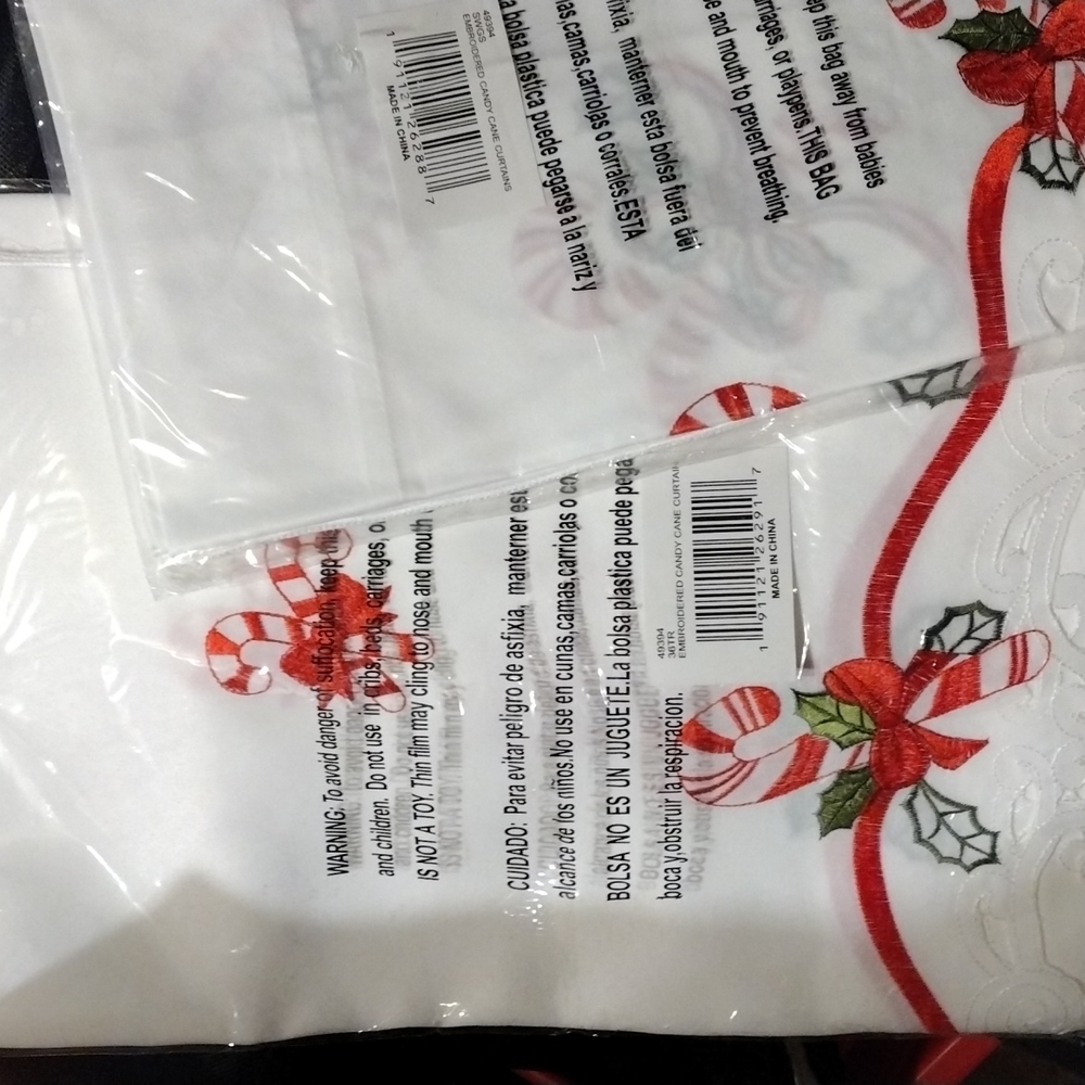 Embroidery candy cane curtains 2 sets